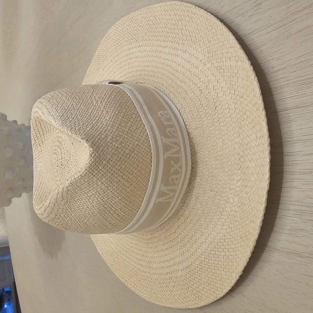 $345 Authentic MaxMara Urago Logo Ribbon Straw Hat in Cream - Picture 7 of 10